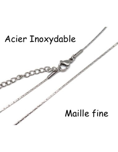 Collier chaîne très fine maille serpent en acier inoxydable argenté avec fermoir et chaine de rallonge - 45cm