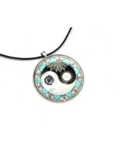 KIT collier sautoir grand cabochon rond motif peace and love 