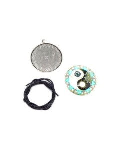 KIT collier sautoir grand cabochon rond motif peace and love  2