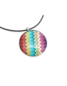 KIT collier sautoir grand cabochon rond motif géométrique multicolore