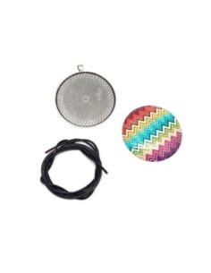 KIT collier sautoir grand cabochon rond motif géométrique multicolore 2