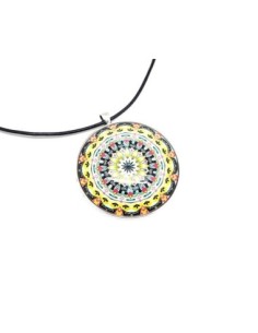 KIT collier sautoir grand cabochon rond motif mandala