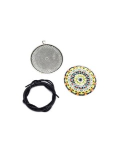 KIT collier sautoir grand cabochon rond motif mandala 2