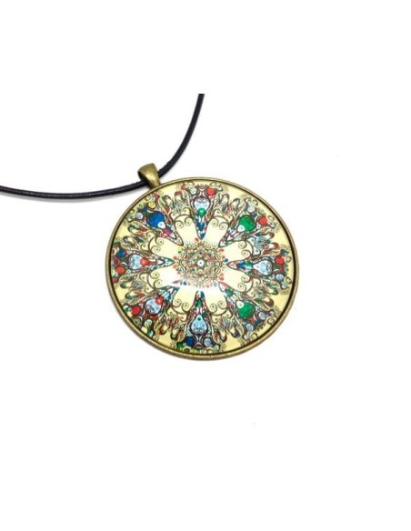 Kit collier sautoir grand cabochon rond motif mandala Kit collier sautoir grand cabochon rond motif mandala