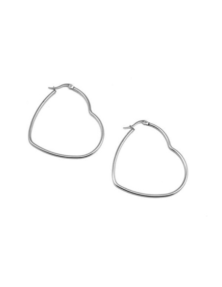 1 Paire de grande créole en forme de coeur en acier inoxydable argenté - Idéal customisation 1 Paire de grande créole en forme de coeur en acier inoxydable argenté - Idéal customisation