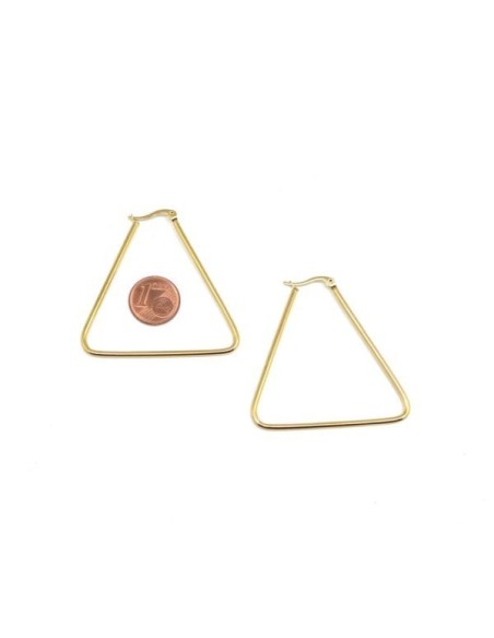 Grande boucle d'oreille doré en forme de triangle en acier inox Grande boucle d'oreille doré en forme de triangle en acier inox