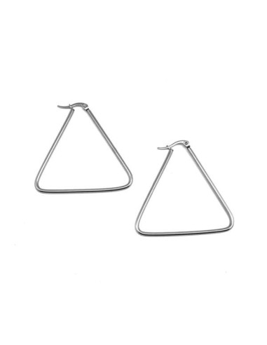 Grande Boucle d'oreille triangle, créole argenté en acier inox pas cher