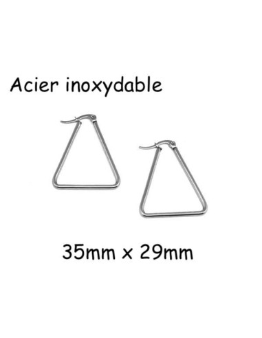 1 Paire supports boucles d'oreilles créole triangle en acier inoxydable argenté - Idée cadeaux