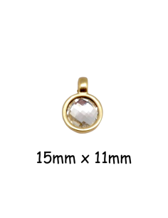 Breloque ronde doré pâle avec strass transparent facetté - Idéal création collier