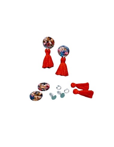 Kit boucles d'oreilles en résine avec pompon rouge