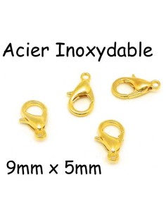 Fermoir mousqueton doré en acier inoxydable 9mm
