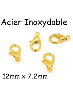 Fermoir mousqueton doré en acier inoxydable 12mm