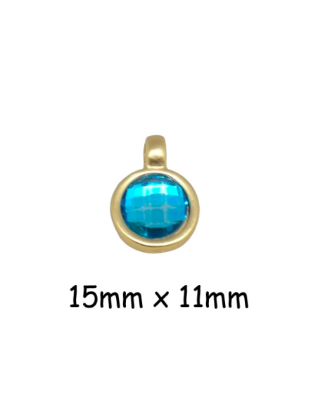 Breloque médaillon doré pâle martelé avec strass turquoise facetté - Idéal création bracelet