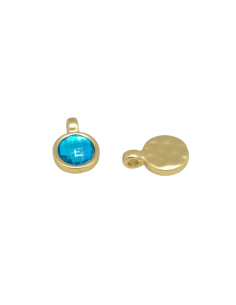 Breloque médaillon doré pâle martelé avec strass turquoise facetté - Idéal création bracelet 2