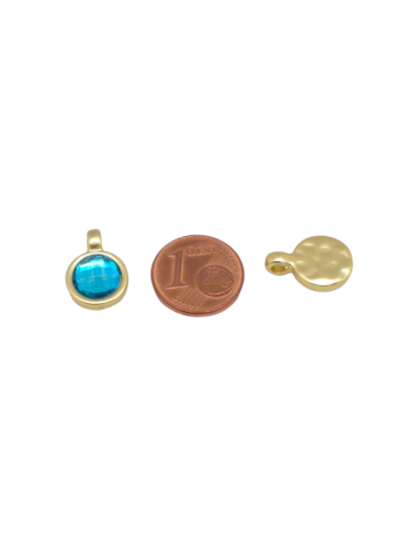 Pendentif doré avec strass bleu turquoise pour tour de cou fin