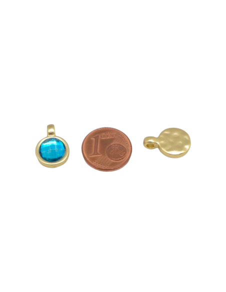 Pendentif doré avec strass bleu turquoise pour tour de cou fin