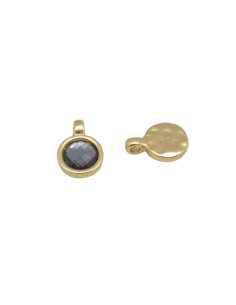 Breloque pastille doré pâle avec strass gris anthracite brillant facetté- Idéal création bijoux de sac 2