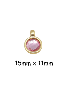 Breloque doré pâle martelé avec strass rose pâle facetté - Idéal création bijoux fantaisies
