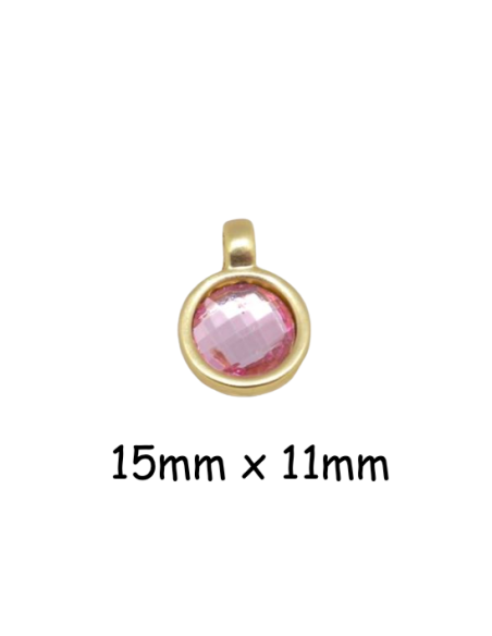 Breloque doré pâle martelé avec strass rose pâle facetté - Idéal création bijoux fantaisies