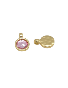 Breloque doré pâle martelé avec strass rose pâle facetté - Idéal création bijoux fantaisies 2