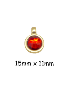 Breloque pastille doré pâle en métal travaillé avec strass rouge - Idéal création DIY