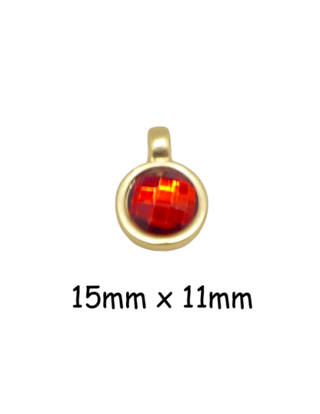 Breloque pastille doré pâle en métal travaillé avec strass rouge - Idéal création DIY Breloque pastille doré pâle en métal travaillé avec strass rouge - Idéal création DIY