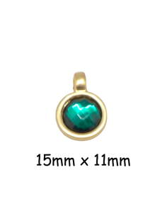 Breloque ronde doré pâle en métal travaillé avec strass vert - Idéal création DIY à offrir