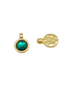 Breloque ronde doré pâle en métal travaillé avec strass vert - Idéal création DIY à offrir 2
