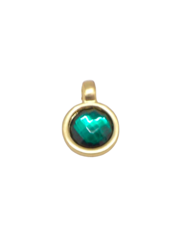 Petit pendentif avec strass vert en métal doré