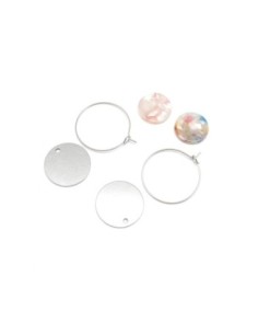 Kit boucles d'oreilles créole avec sequin en acier inoxydable et pastille en résine acétate style écaille nacré 2