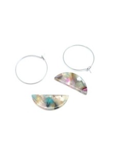 Kit BO créole pas cher en acier inox breloque géométrique éventail en résine multicolore 2