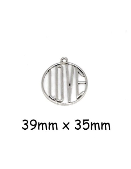 Grand Pendentif Love en métal argenté 35mm