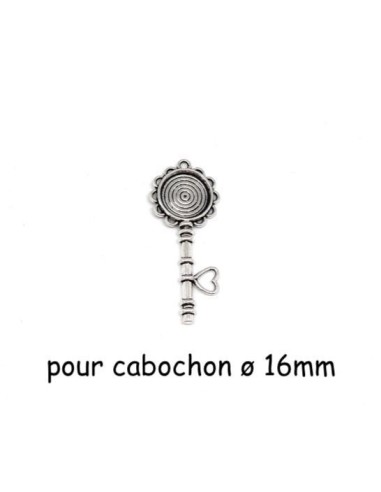 Pendentif clé du paradis support pour cabochon 16mm en métal argenté