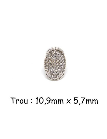 Perle passant ovale à strass incolore brillant pour doubles cordons cuir 5mm