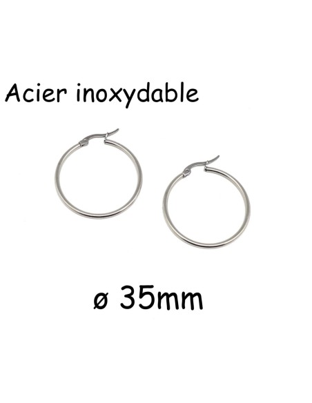 Boucles d'oreilles créole 35mm argenté en acier inoxydable