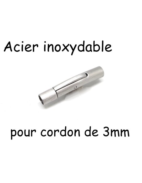 Fermoir clip argenté mat en acier inoxydable pour cuir rond 3mm