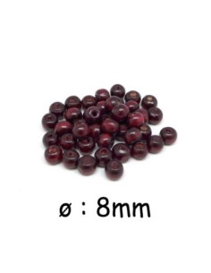 Perle en bois ronde 8mm rouge bordeaux