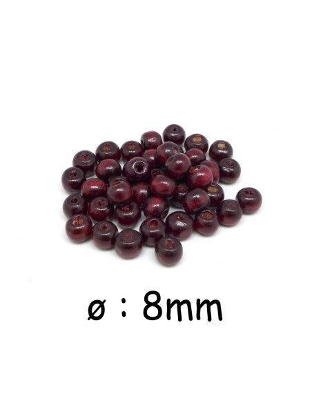Perle en bois ronde 8mm rouge bordeaux