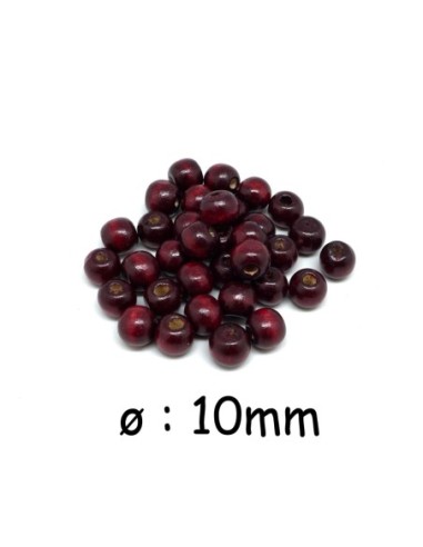 Perle en bois ronde 10mm rouge bordeaux