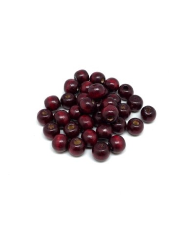 Perle ronde 10mm rouge bordeaux en bois 