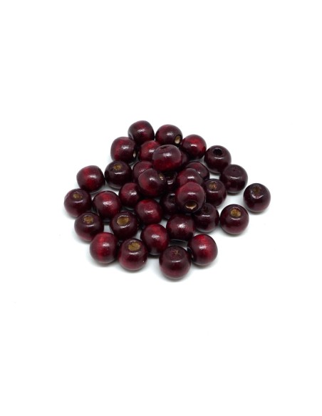 Perle ronde 10mm rouge bordeaux en bois 
