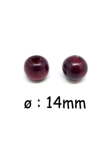 Perle ronde en bois 14mm rouge bordeaux