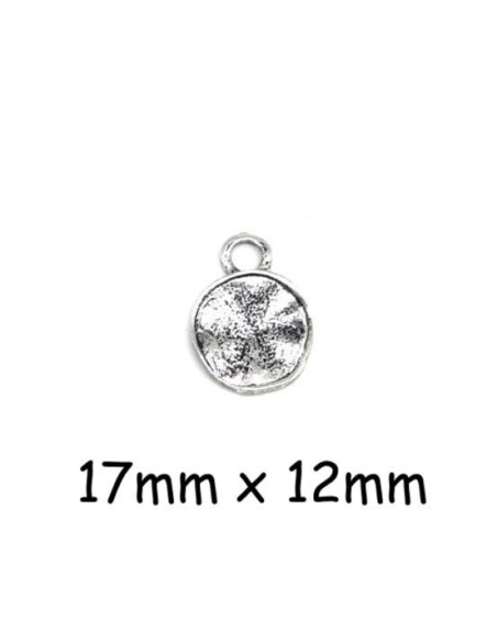 breloque sequin travaillé martelé en métal argenté 17mm