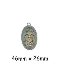 Pendentif ovale vert bronze patiné en métal style baroque