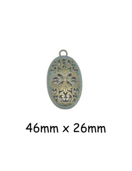 Pendentif ovale vert bronze patiné en métal style baroque