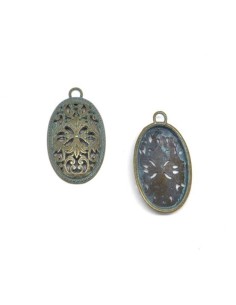 Pendentif ovale vert bronze patiné en métal style baroque 2