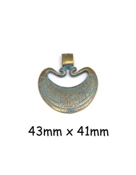 Pendentif arrondi vert de gris patiné en métal style ethnique