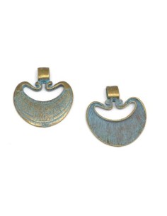 Pendentif arrondi vert de gris patiné en métal style ethnique 2