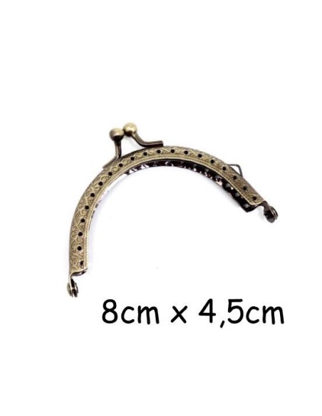 Fermoir porte monnaie en métal bronze travaillé avec attache sur le côté 8cm