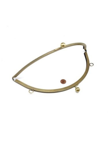 Fermoir sac demi cercle bronze en métal travaillé avec attaches 25cm